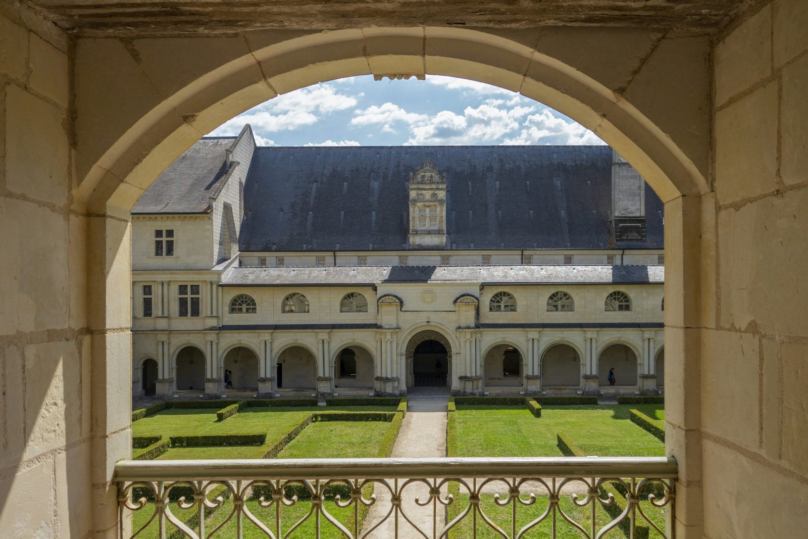 a view of a building through an archway